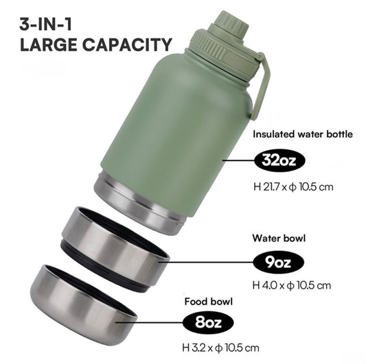 3 In 1 Pet Water Bottle with 2 Bowls ( Water & Food )